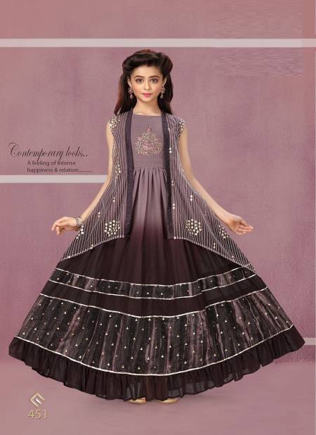 Chocolate Beauty 451 Heavy Stylish Festive Wear Wholesale Kids Gown Collection Catalog